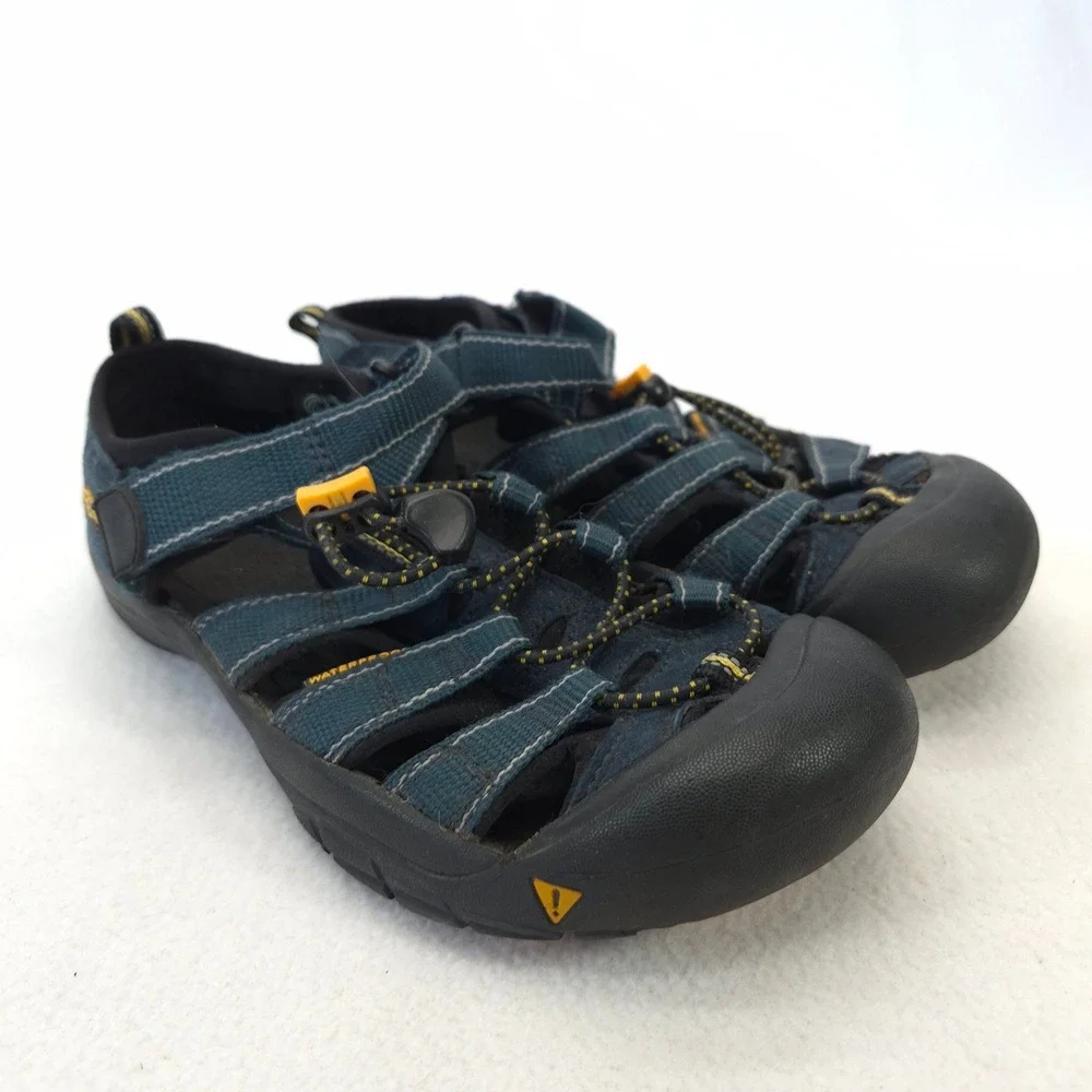 Keen Blue Leather Textile Hiking Sandals Bungee Hook Loop Ankle Straps Size 4